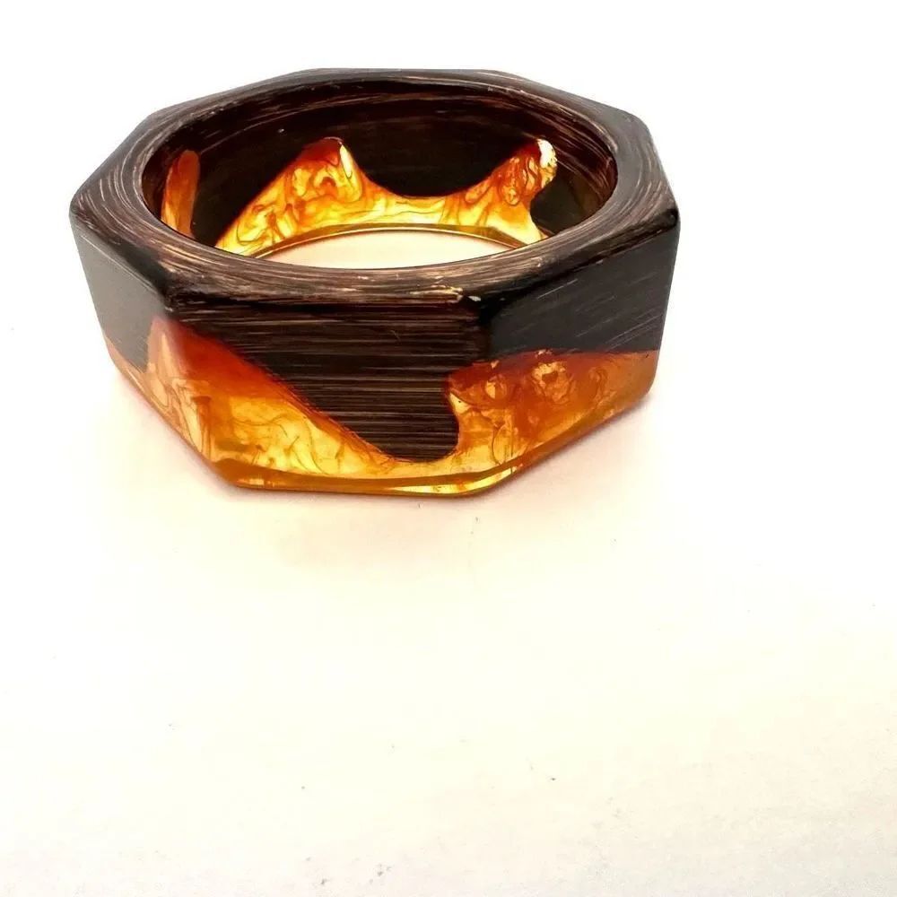 Orange and brown lucite wave bangle